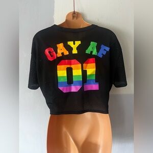 Spencer's Black Crop Top with Rainbow 'GAY AF 01' Print